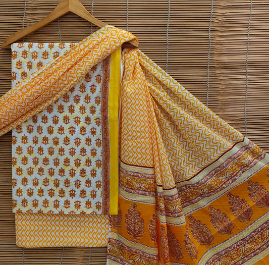 Bagrubazzar Handblock Printed Cotton Unstitched Suit with Cotton Dupatta for Women (BBCOTCO74)