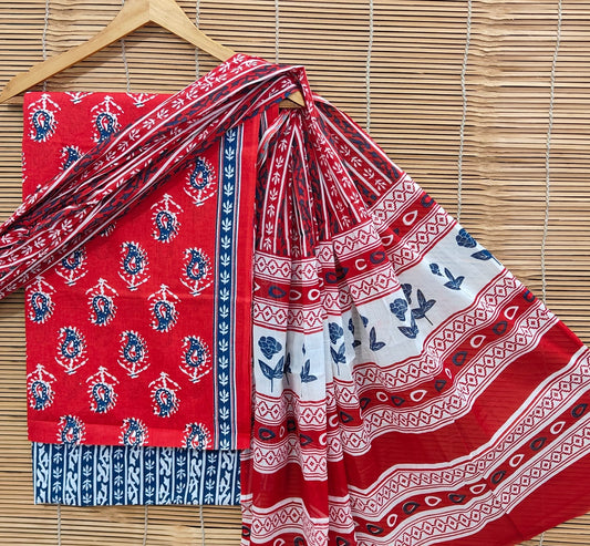 Bagrubazzar Premium Bagru Handblock Printed Unstitched Cotton Suit Set with Cotton Dupatta for Women (BBCOTCO78)