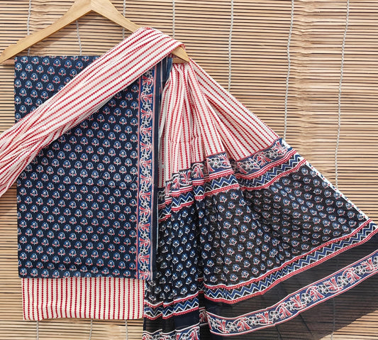 Bagrubazzar Handblock Printed Cotton Unstitched Suit with Cotton Dupatta (BBCOTCO79)