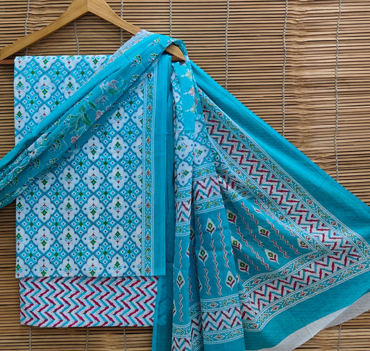 Bagrubazzar Handblock Printed Cotton Salwar Suit Set – Unstitched Fabric with Cotton Dupatta (BBCOTC82)
