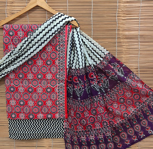 Bagrubazzar Women’s Unstitched Cotton Suit Set – Traditional Handblock Print with Dupatta (BBCOTCO81)
