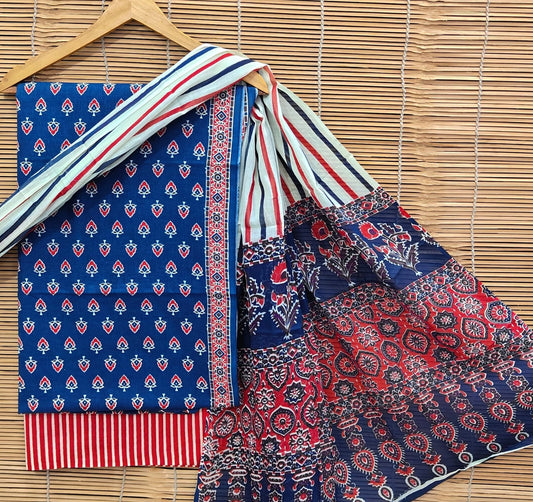 Bagrubazzar Bagru Handblock Printed Cotton Unstitched Suit Material with Cotton Dupatta (BBCOTCO13)