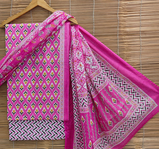 Bagrubazzar Premium Handblock Printed Cotton Suit Set Unstitched with Cotton Dupatta (BBCOTCO14)