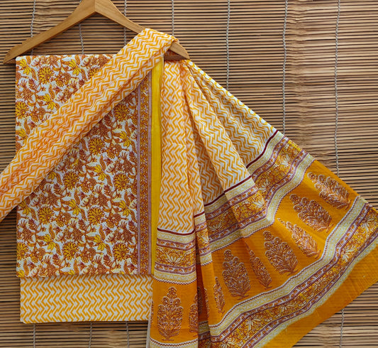 Bagrubazzar Handblock Jaipur Print Unstitched Cotton Suit with Matching Cotton Dupatta – Elegant Ethnic Wear (BBCOTCO16)