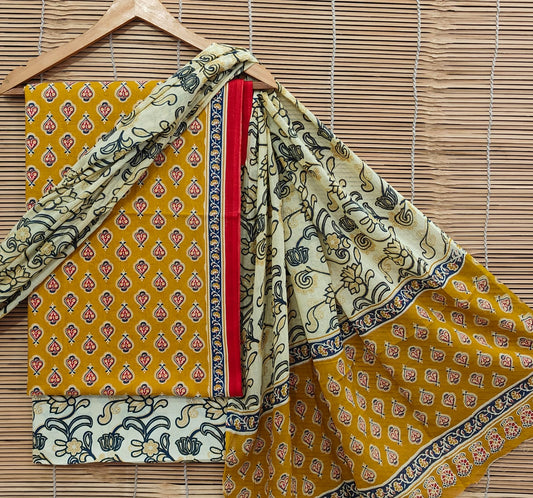 Bagrubazzar Bagru Block Printed Unstitched Cotton Suit for Women with Cotton Dupatta (BBCOTCO18)
