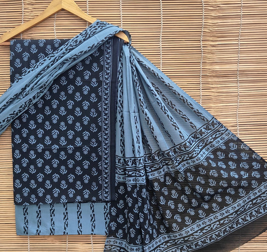 Bagrubazzar Bagru Handblock Printed Unstitched Cotton Suit Set for Women with Cotton Dupatta (BBCOTCO19)