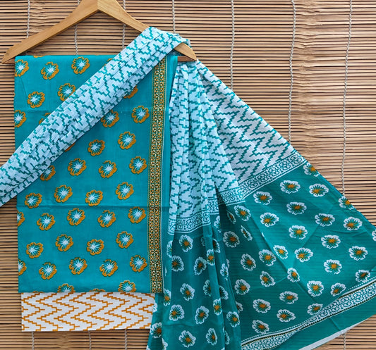 Bagrubazzar Hand Block Print Unstitched Cotton Suit Set with Cotton Dupatta (BBCOTCO24)