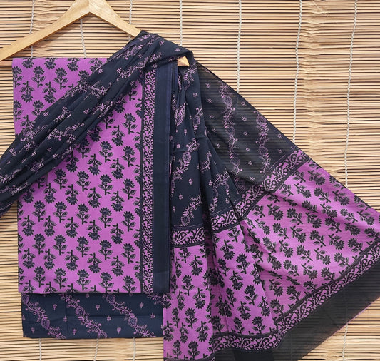 Bagrubazzar Women Handblock Print Cotton Unstitched Suit Set with Cotton Dupatta (BBCOTCO23)