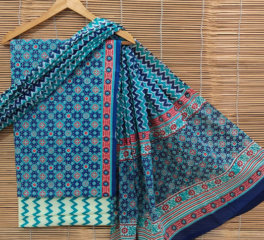 Bagrubazzar Jaipur Print Cotton Suit Set with Cotton Dupatta (BBCOTCO27)