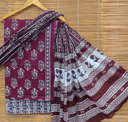 Bagrubazzar Women’s Handblock Print Cotton Suit Unstitched Set with Cotton Dupatta – Festive & Casual Wear (BBCOTCO26)