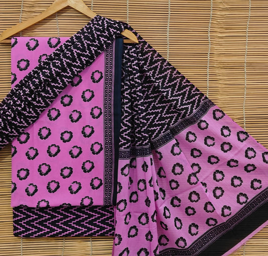 Bagrubazzar Unstiched Handblock Printed Cotton Suit With Cotton Dupatta (BBCOTCO31)
