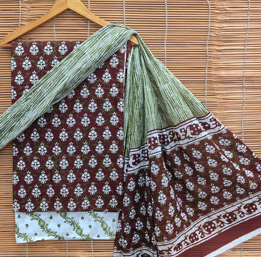 Handblock Printed Cotton Salwar Suit Set (Unstitched) with Cotton Dupatta – Bagrubazzar (BBCOTCO29)