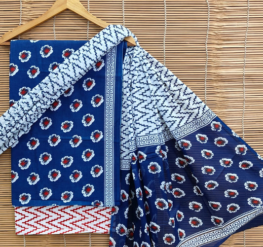 Bagrubazzar Elegant Cotton Suit – Unstitched, Handblock Print with Dupatta (BBCOTCO30)