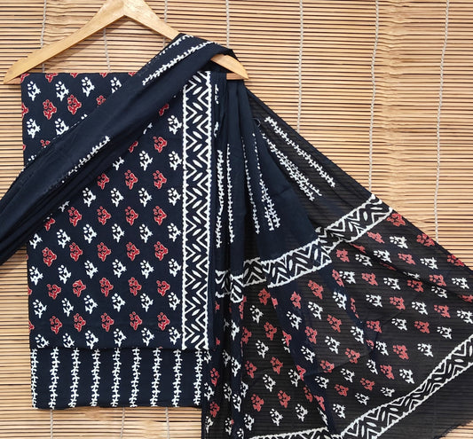 Bagrubazzar Elegant Handblock Printed Unstiched Cotton Suit With Cotton Dupatta (BBCOTCO32)