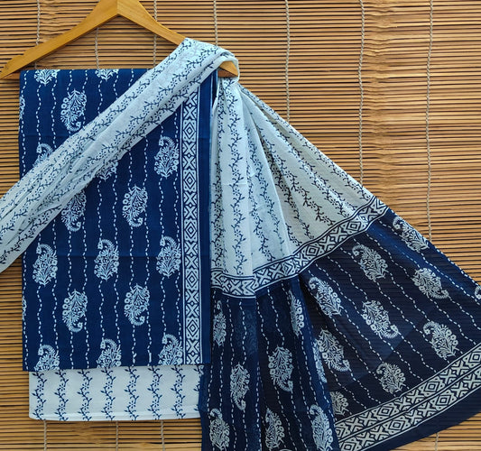 Bagrubazzar Handblock Printed Cotton Suit Unstitched with Cotton Dupatta (BBCOTCO36)