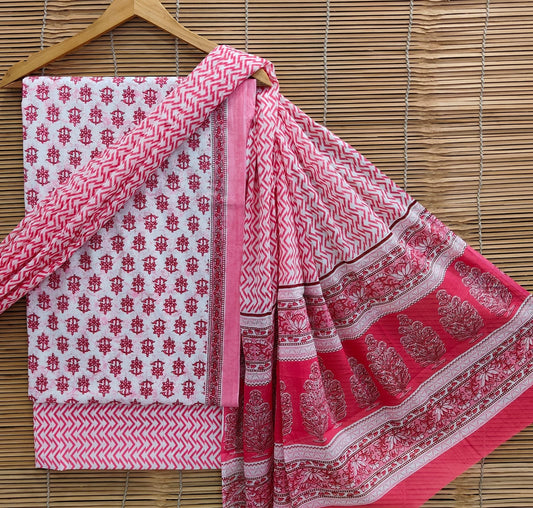 Bagrubazzar Bagru Handblock Print Cotton Suit Set Unstitched with Cotton Dupatta (BBCOTCO37)