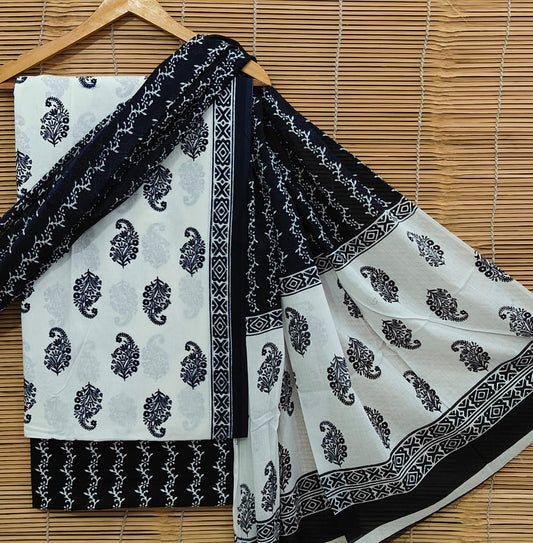 Bagrubazzar Handblock Printed Cotton Unstitched Suit with Cotton Dupatta – Bagru Print Dress Material (BBCOTCO41)