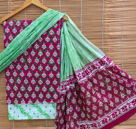 Bagrubazzar Handblock Print Cotton Unstitched Suit Set with Cotton Dupatta for Women (BBCOTCO39)