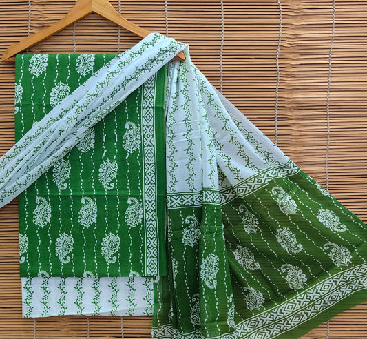 Bagrubazzar Handblock Printed Cotton Unstitched Suit with Soft Cotton Dupatta – Stylish Ethnic Ensemble (BBCOTCO45)