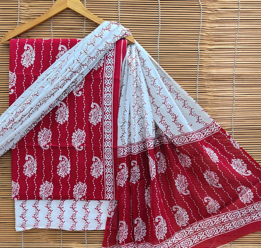 Bagrubazzar Hand Block Printed Cotton Unstitched Suit for Women with Cotton Dupatta (BBCOTCO42)