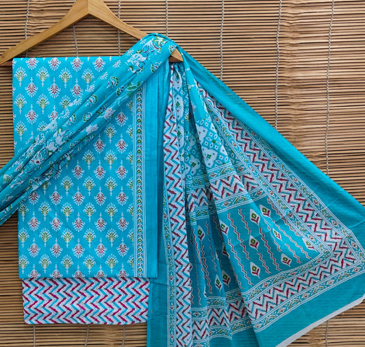 Bagrubazzar Bagru Print Cotton Suit Set with Cotton Dupatta (BBCOTCO48)
