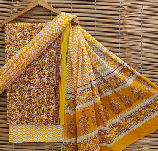 Bagrubazzar Handblock Print Unstitched Cotton Suit with Matching Cotton Dupatta – Ethnic Women’s Wear (BBCOTCO46)