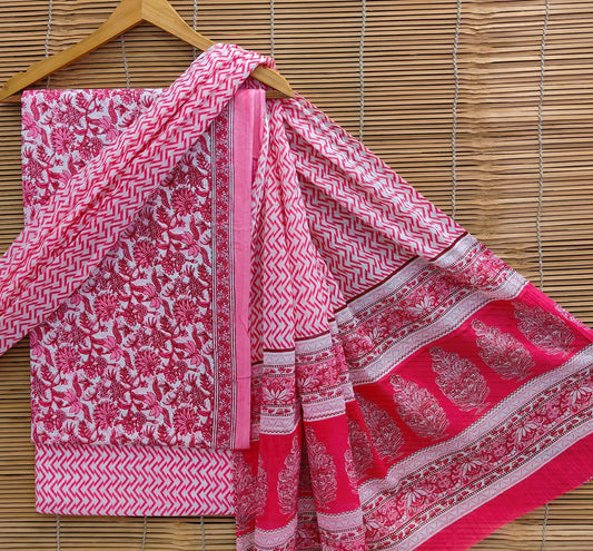 Bagrubazzar Handblock Printed Cotton Suit Set with Cotton Dupatta (BBCOTCO47)