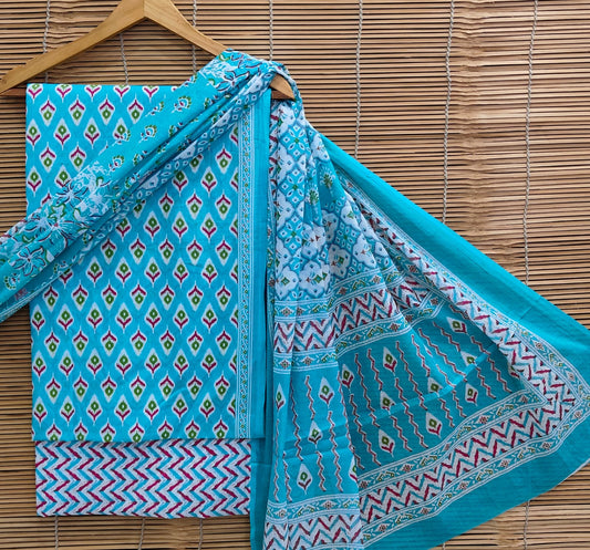 Bagrubazzar Bagru Handblock Cotton Suit Set with Cotton Dupatta (BBCOTCO49)