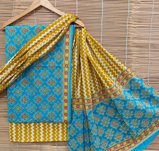 BagruBazzar | Pure Cotton Hand Block Printed Kurta Suit with Dupatta (BBCOTCO55)