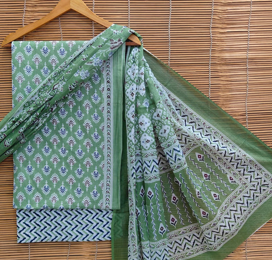 BagruBazzar | Unstitched Hand Block Printed Cotton Suit With Cotton Dupatta (BBCOTC52)