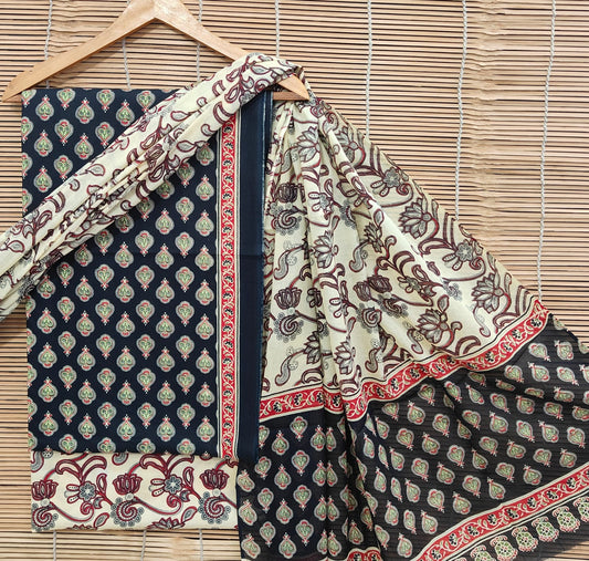 BagruBazzar | Soft Cotton Hand Block Printed Anarkali Suit with Cotton Dupatta (BBCOTC53)