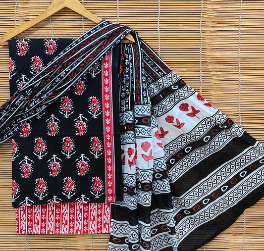 BagruBazzar | Rajasthani Hand Block Printed Cotton 3-Piece Suit Set (BBCOTCO56)