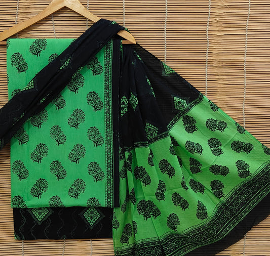 Unstitched Handblock Printed Cotton Suit with Matching Cotton Dupatta – Bagrubazzar (BBCOTCO60)