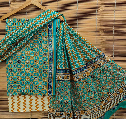 Unstitched Cotton Ladies Suit with Handblock Print & Cotton Dupatta – Bagrubazzar Designer Set (BBCOTCO04)