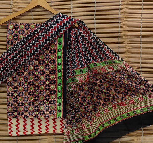 Bagrubazzar Ladies Unstitched Cotton Suit Set with Handblock Print & Cotton Dupatta – Traditional Indian Outfit (BBCOTCO07)