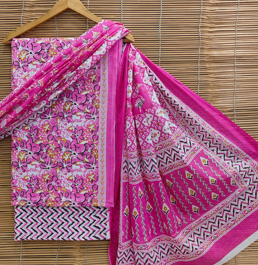 Jaipur Handblock Print Cotton Unstitched Suit Set with Cotton Dupatta for Women (BBCOTCO05)
