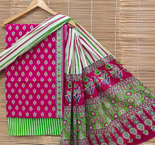 Bagrubazzar Hand Block Print Cotton Suit Set – Unstitched Ladies Ethnic Wear with Dupatta (BBCOTCO06)