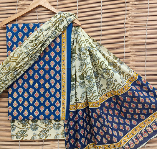 Bagrubazzar Cotton Suit Unstitched with Matching Cotton Dupatta (BBCOTCO08)