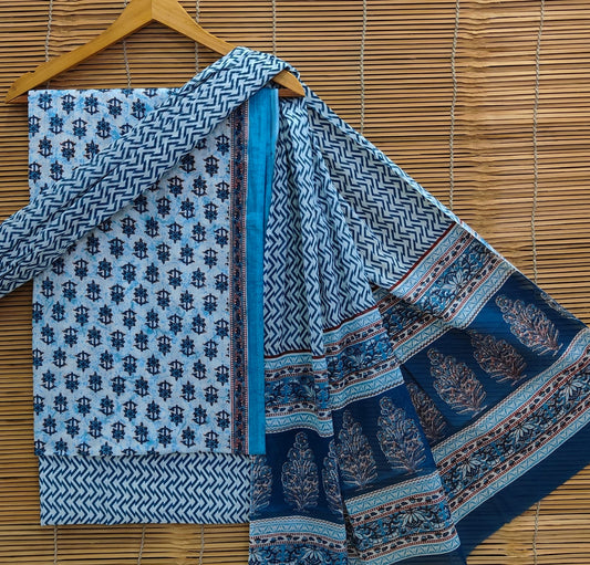 Bagrubazzar Handblock Printed Cotton Unstitched Suit Set for Women with Cotton Dupatta (BBCOTCO10)