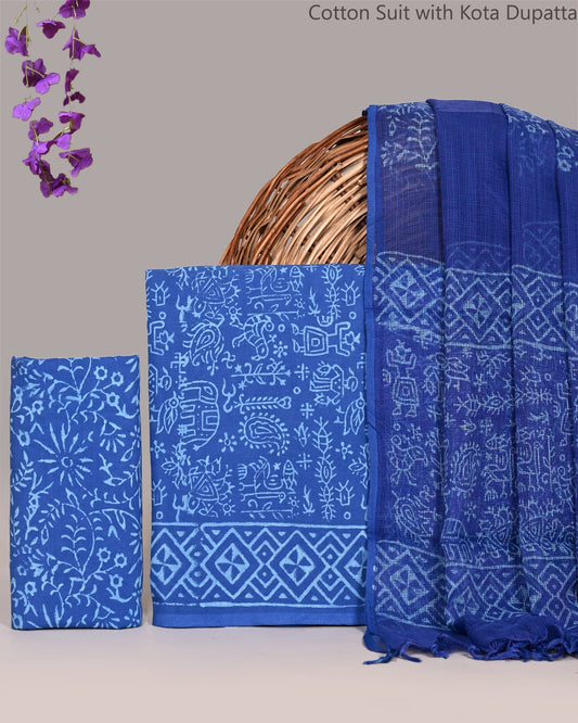 Hand Block Print Cotton Suit with Kota Doria Dupatta | Women’s Traditional Suit Set