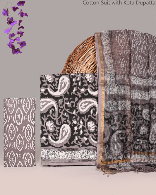Jaipur Handblock Printed Cotton Suit Set with Kota Doria Dupatta | Traditional Indian Wear