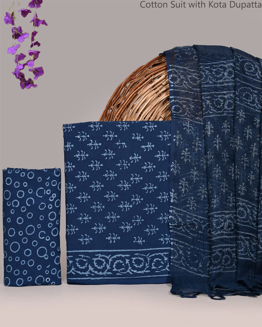 Women’s Handblock Printed Cotton Suit Set with Kota Doria Dupatta