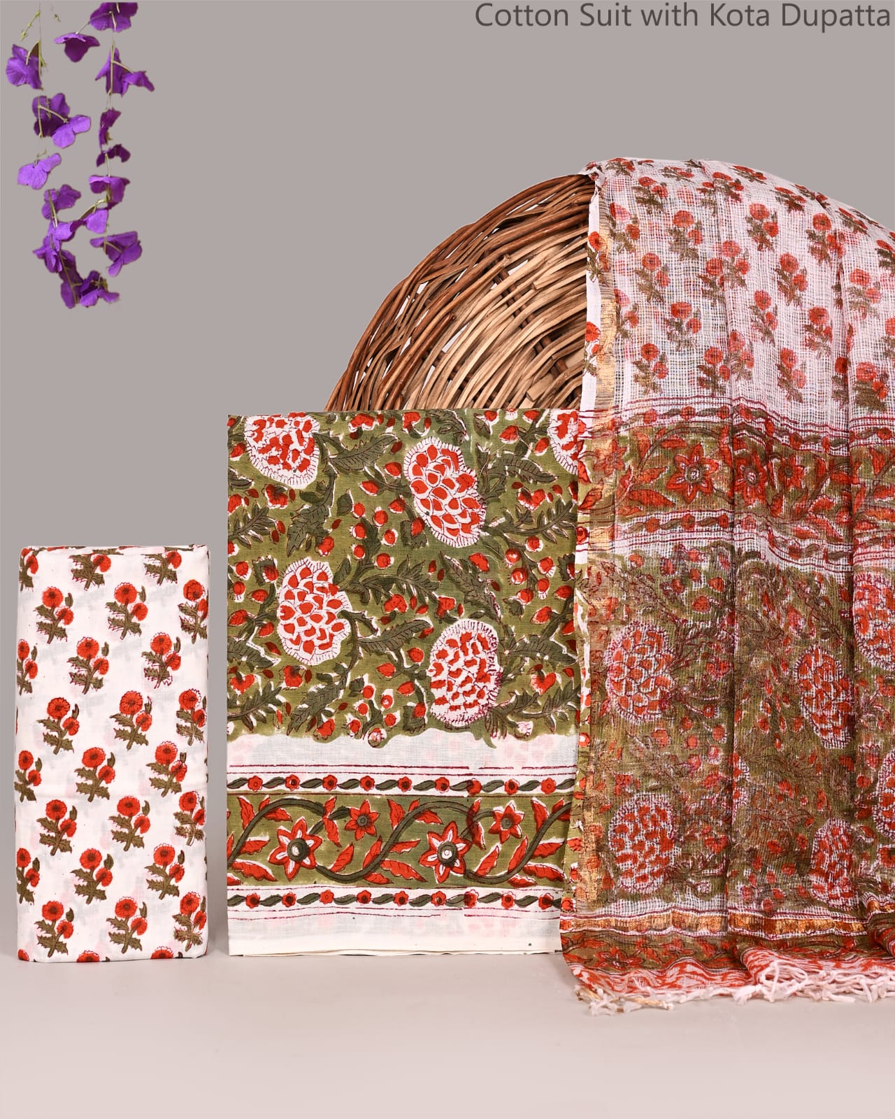 Bagrubazzar Premium Bagru Print Cotton Suit Set with Lightweight Kota Doria Dupatta