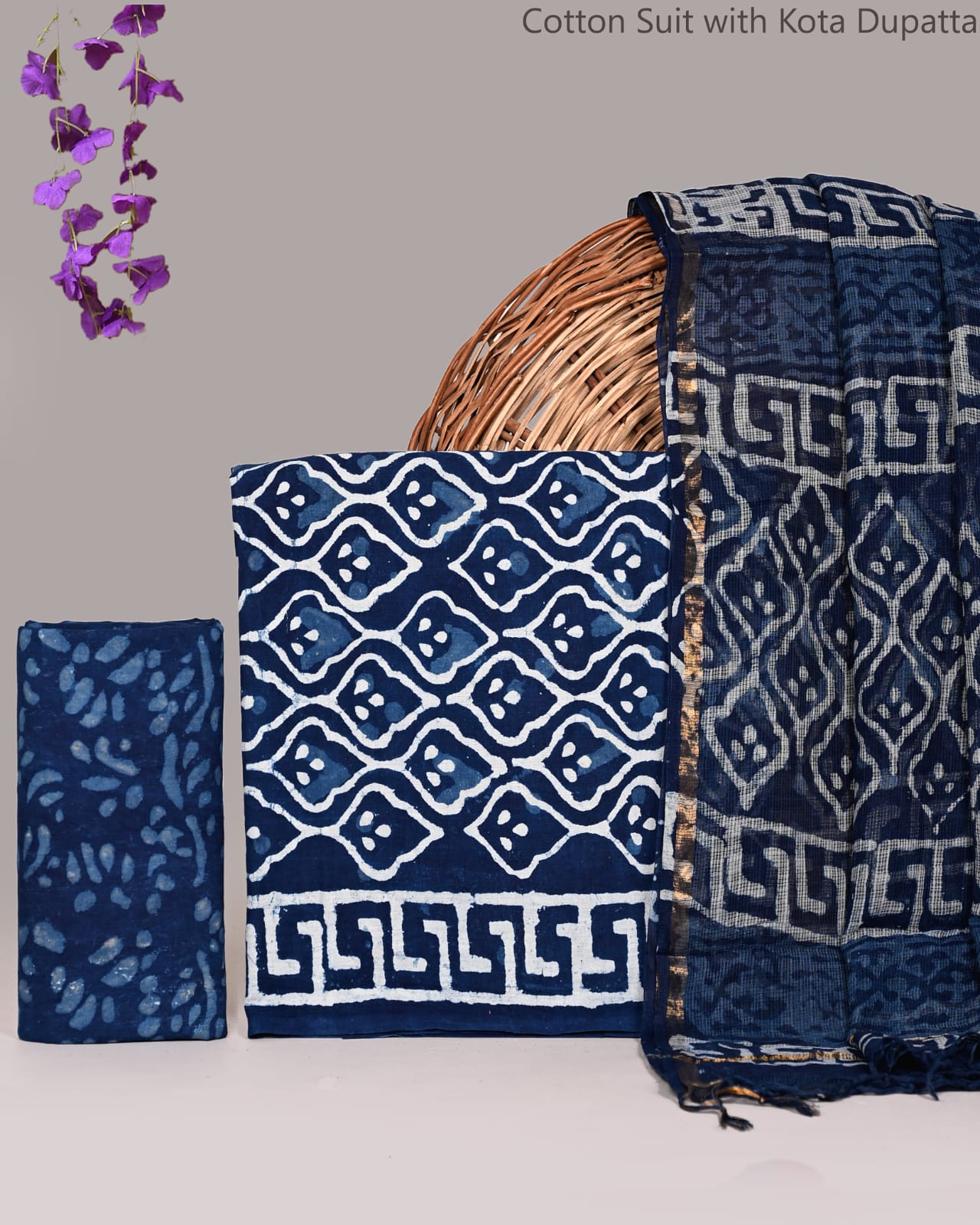 Bagrubazzar Traditional Bagru Print Cotton Suit Set with Kota Doria Dupatta – Ethnic Wear for Women