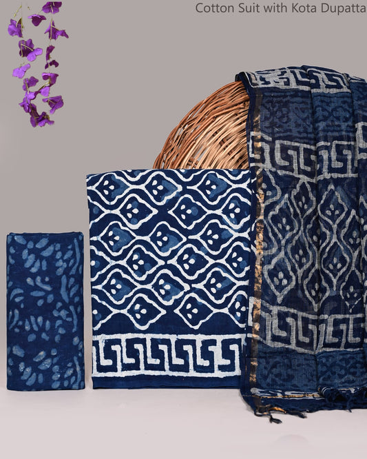 Bagrubazzar Traditional Bagru Print Cotton Suit Set with Kota Doria Dupatta – Ethnic Wear for Women