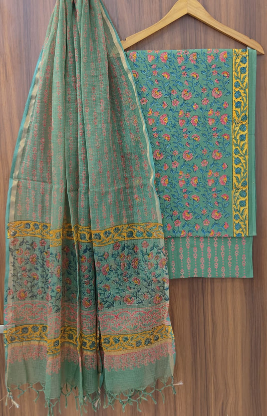 Bagrubazzar Authentic Sanganeri Print Cotton Suit Set with Kota Doria Dupatta