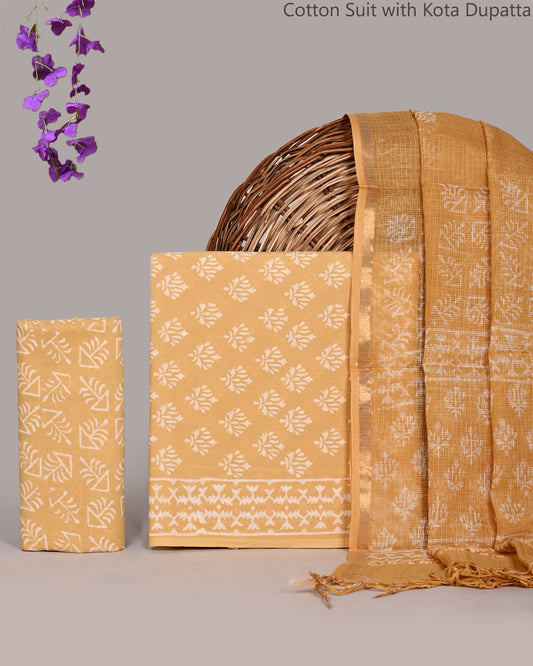 Bagrubazzar Soft Cotton Jaipur Print Suit Set with Kota Doria Dupatta