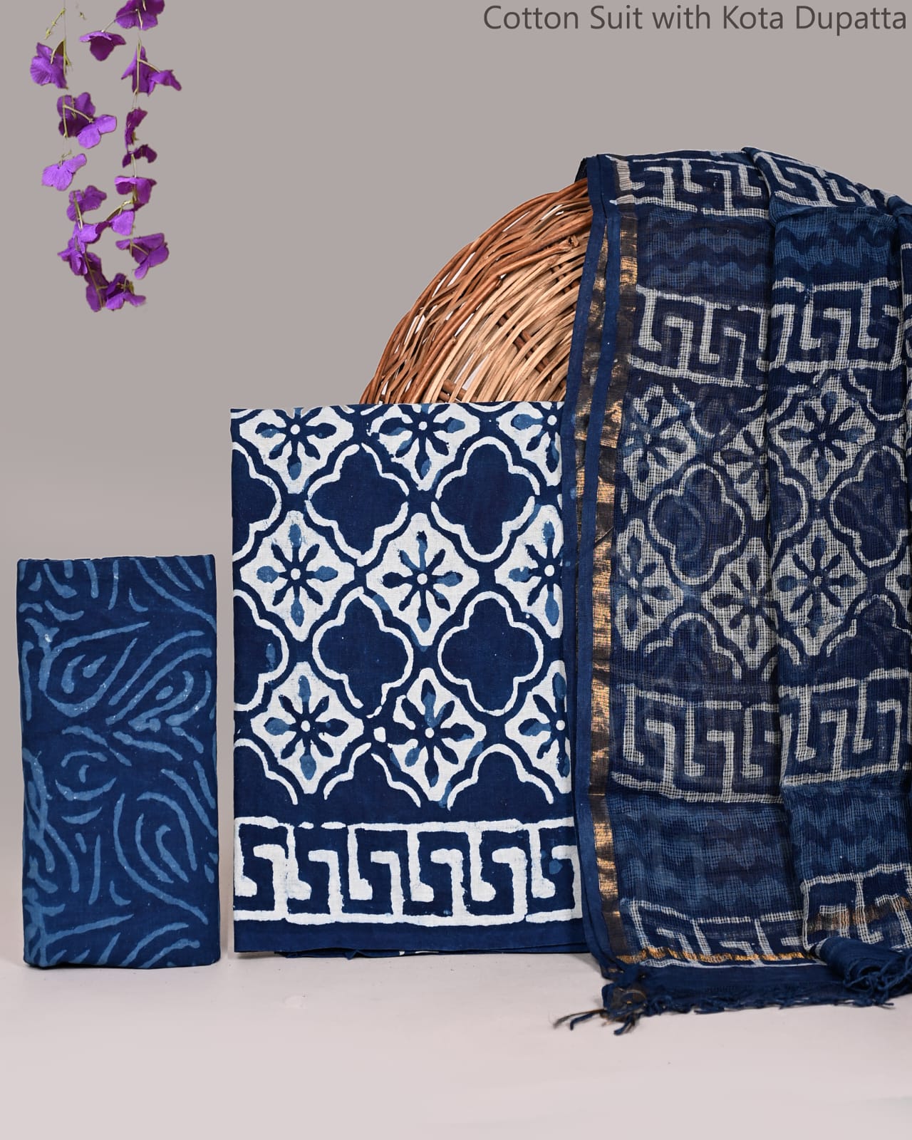 Bagrubazzar Summer Wear Jaipur Print Cotton Suit Set with Kota Doria Dupatta