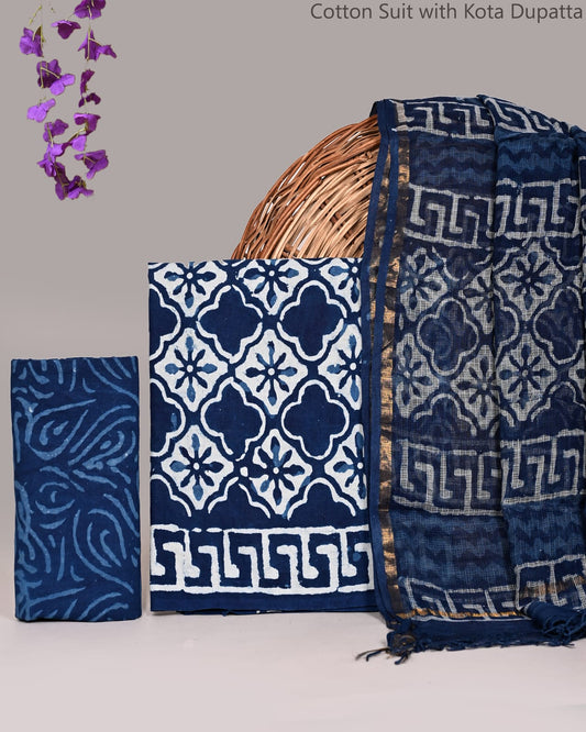 Bagrubazzar Summer Wear Jaipur Print Cotton Suit Set with Kota Doria Dupatta