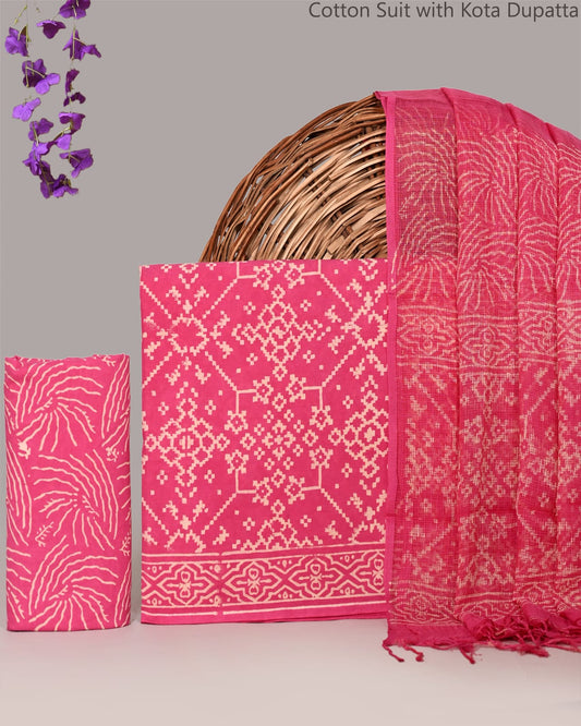 Bagrubazzar Elegant Jaipur Print Cotton Suit Set with Lightweight Kota Doria Dupatta